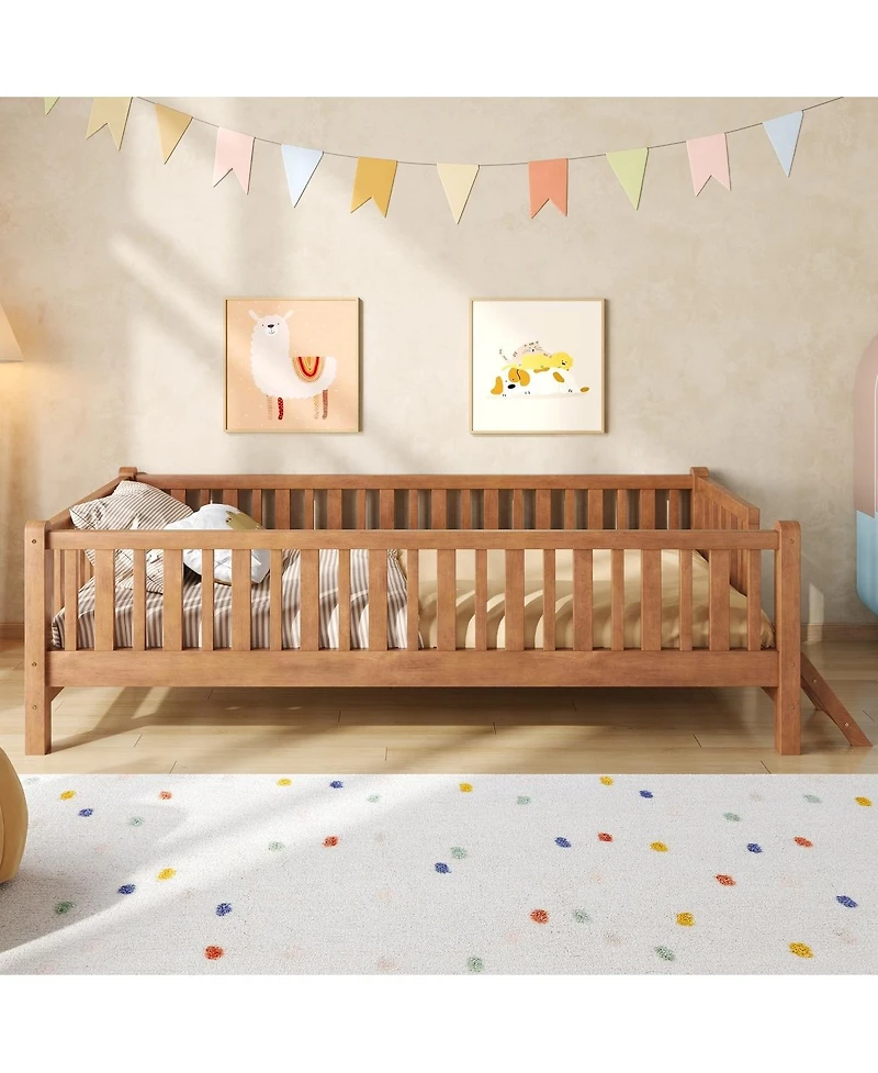 Streamdale Furniture Wood Platform Bed with Guardrail