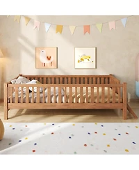 Streamdale Furniture Wood Platform Bed with Guardrail