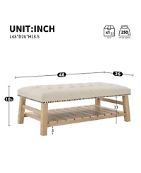 Streamdale Furniture 48'' Tufted Rectangle Ottoman Coffee Table with Storage Shelf and Nailhead Trim