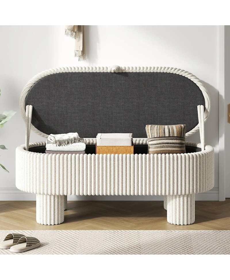 Streamdale Furniture Modern Corduroy Upholstered Storage Ottoman Bench