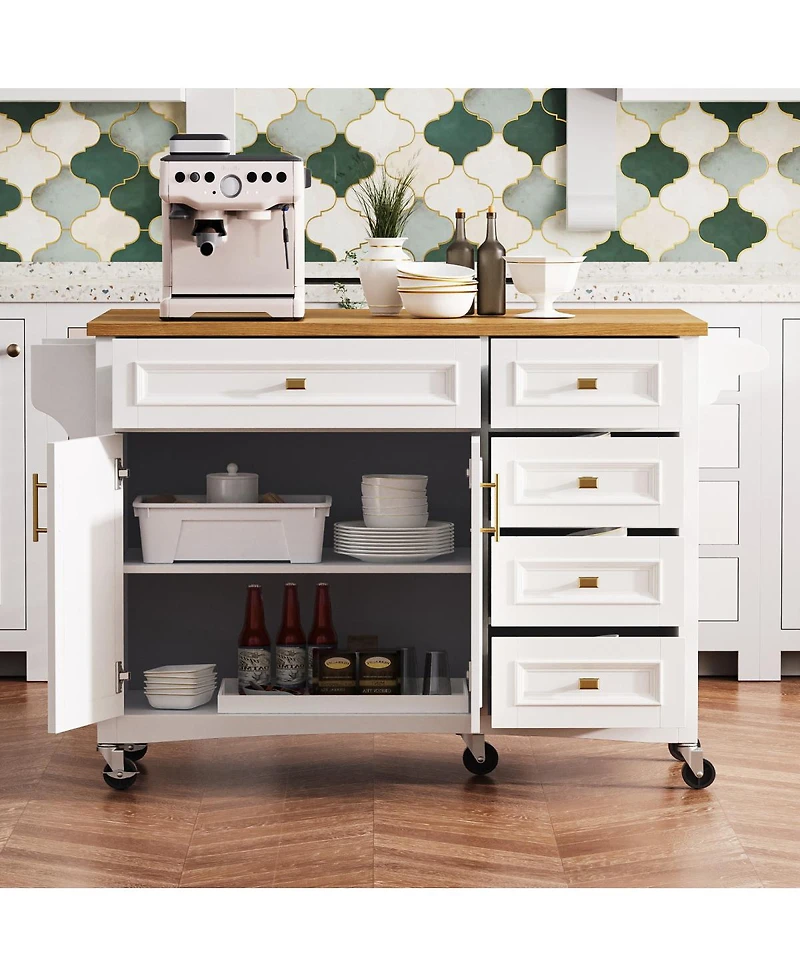 Streamdale Furniture 52'' Drop Leaf Kitchen Island with Storage Spice Rack and Wheels