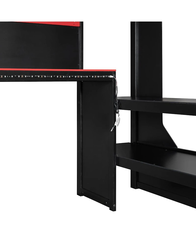 Streamdale Furniture Full Size Gaming Loft Bed with Desk Lights and Charging Station