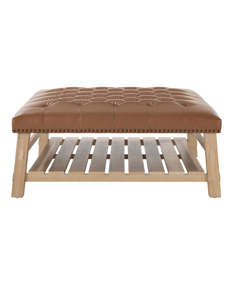 Streamdale Furniture 41.5'' Tufted Square Ottoman Coffee Table with Storage Shelf and Nailhead Trim