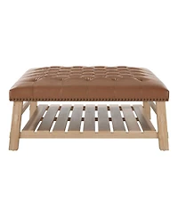 Streamdale Furniture 41.5'' Tufted Square Ottoman Coffee Table with Storage Shelf and Nailhead Trim