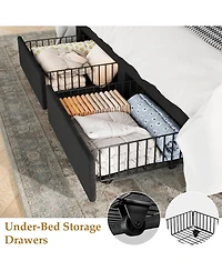 gaomon Bed Frame, Bed Frame Upholstered Platform Bed with Velvet Headboard, Wing Edge Design, 2 Storage Drawers, No Box Spring Needed