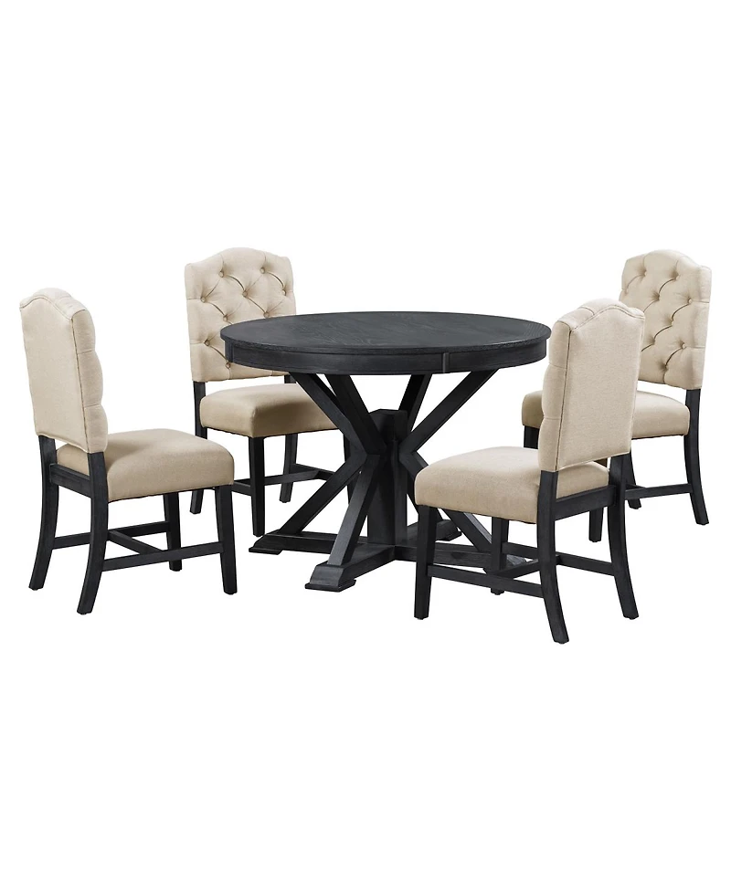Streamdale Furniture Retro Extendable Dining Table Set with 4 Upholstered Chairs