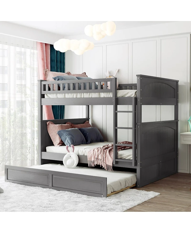 Streamdale Furniture Full Over Full Bunk Bed with Twin Trundle Pine Wood Brushed