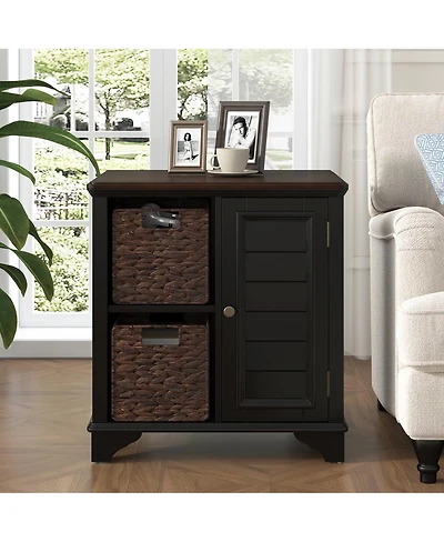 Streamdale Furniture End Table Side Table with a shutter style design.With two woven grass baskets
