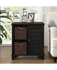Streamdale Furniture End Table Side Table with a shutter style design.With two woven grass baskets
