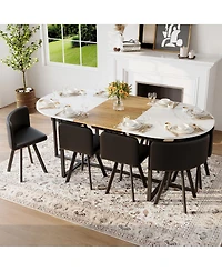 Streamdale Furniture 9-Piece Oval Faux Marble Dining Table Set with 8 Pu Leather Chairs