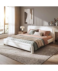 Streamdale Furniture King Size Upholstered Boucle Platform Bed with Curved Headboard