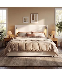 Streamdale Furniture California King Upholstered Wingback Bed Frame with Reading Lamp and Usb