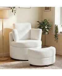 Slickblue Swivel Accent Chair with 360 Degree Rotation and Half Moon Storage Ottoman
