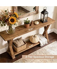 Tribesigns 63'' Solid Wood Console Table, 2-Tier Narrow Entryway Table with Storage, Farmhouse Sofa Console Behind Couch