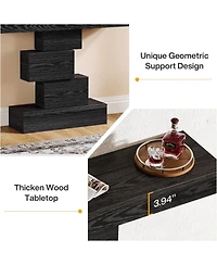 Tribesigns Farmhouse Console Table, 42.5-Inch Narrow Wood Sofa Table Behind Couch with Geometric Base, Table