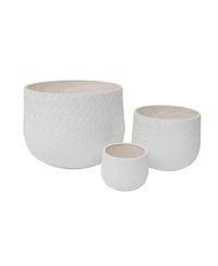 Streamdale Furniture Set of 3 Round Magnesium Oxide Planters with Weaving Pattern