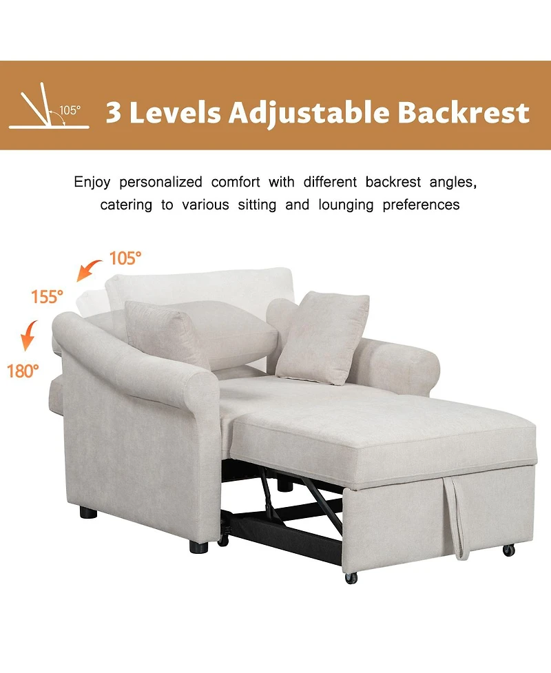 Streamdale Furniture Chenille 3-in-1 Convertible Sleeper Chair with Adjustable Backrest