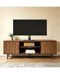 Streamdale Furniture 54.3'' Mid-Century Modern Fluted Tv Stand with Open Shelves Walnut