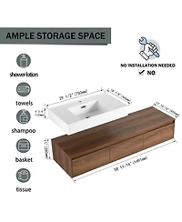 Sillysis 59 Inch Wall Mounted Bathroom Vanity with Resin Sink, 3 Soft Close Drawers, Modern Floating Cabinet for Spacious Storage