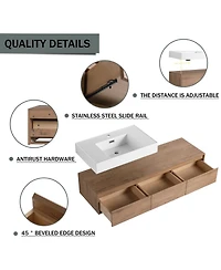 Sillysis 59 Inch Wall Mounted Bathroom Vanity with Resin Sink, 3 Soft Close Drawers, Modern Floating Cabinet for Spacious Storage