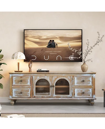 Streamdale Furniture 60'' Farmhouse Tv Stand with 4 Drawers and 2 Glass Doors Rustic Media Console