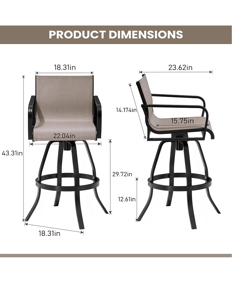 Pellebant Outdoor Indoor Aluminum Swivel Patio Bar Stools Dining Chairs with Sunbrella Fabric