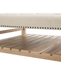 Streamdale Furniture 41.5'' Tufted Square Ottoman Coffee Table with Storage Shelf and Nailhead Trim
