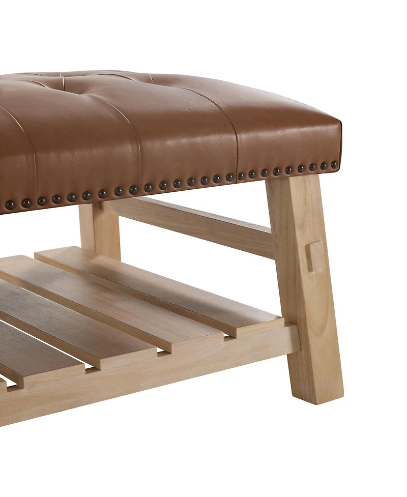 Streamdale Furniture 48'' Tufted Rectangle Ottoman Coffee Table with Storage Shelf and Nailhead Trim