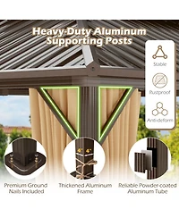 Gouun 16 x 12 Ft Permanent Hardtop Gazebo with Aluminum Frame and Mesh