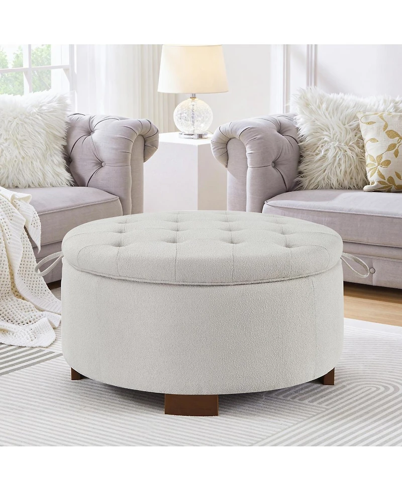 Streamdale Furniture Round Boucle Storage Ottoman with Reversible Lid