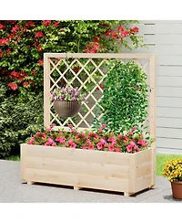 Sugift Raised Garden Bed Wooden Elevated Planter Box with Lattice Trellis