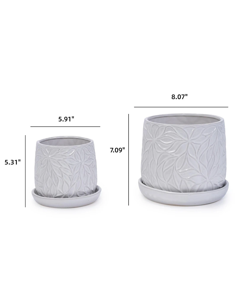 Clihome Leaf Pattern Design Handmade Glossy Ceramic Planter Set of 2