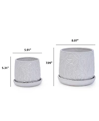 Clihome Leaf Pattern Design Handmade Glossy Ceramic Planter Set of 2