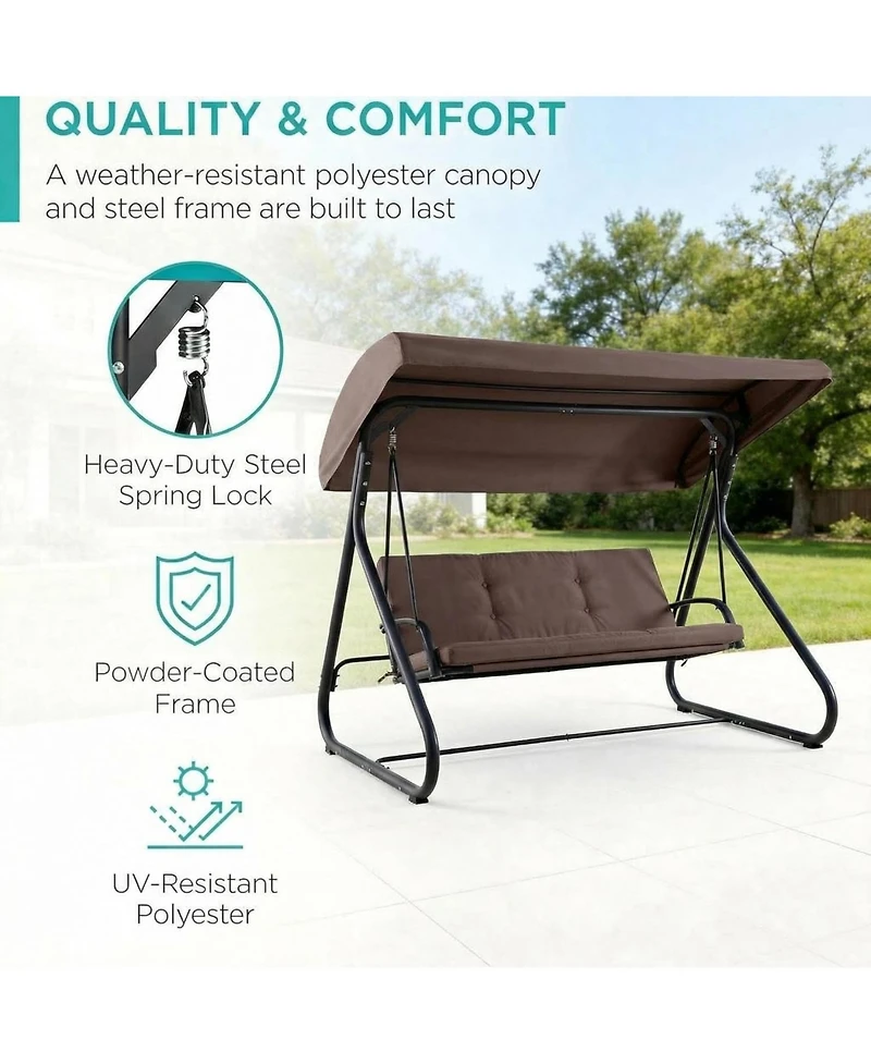 gaomon 3-Seat Outdoor Patio Swing with Adjustable Canopy, Convertible Swing Bed with Stand, Glider Swing with Cup Holders