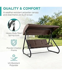 gaomon 3-Seat Outdoor Patio Swing with Adjustable Canopy, Convertible Swing Bed with Stand, Glider Swing with Cup Holders