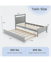Gouun Twin Wooden Bed Frame with Trundle for Teens and Adults