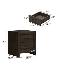 Homsee 2-Drawer Nightstand - 24-Inch-Wide Embossed Bedside Table Modern Storage Cabinet for Bedroom