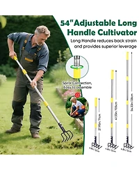 Xdovet Garden Hand Tiller Cultivator 4-Tine Adjustable Long Handle Heavy Duty Weeding Tool Raised Beds soil Loosener Flower Vegetable Gardens