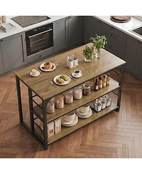 Tribesigns Kitchen Island with Storage, 63 Inches Width Kitchen Shelf with Large Worktop, Modern Kitchen Counter