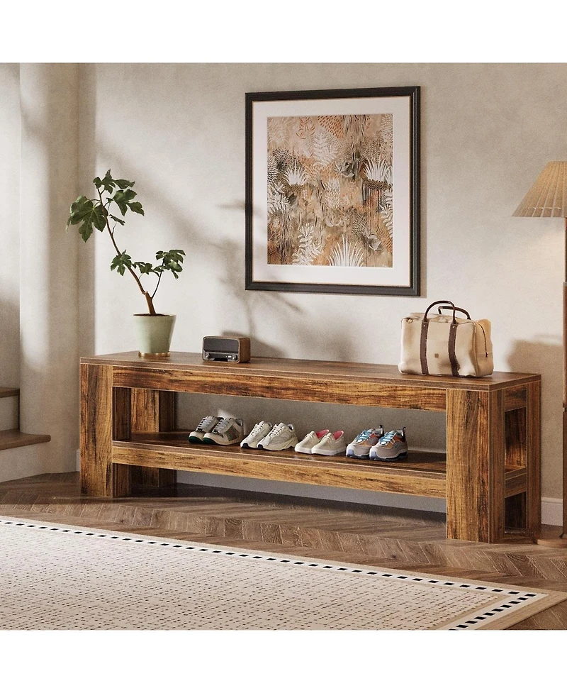Slickblue Farmhouse Entryway Bench with Wooden Shoe Shelf