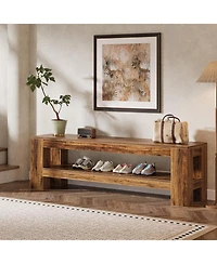 Slickblue Farmhouse Entryway Bench with Wooden Shoe Shelf