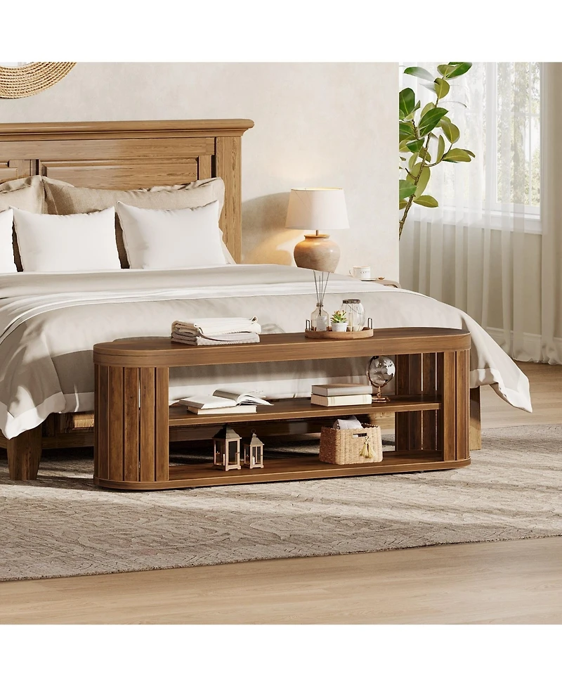 Entryway Bench with 2-Tier Shoe Shelf and Bedroom Footrest
