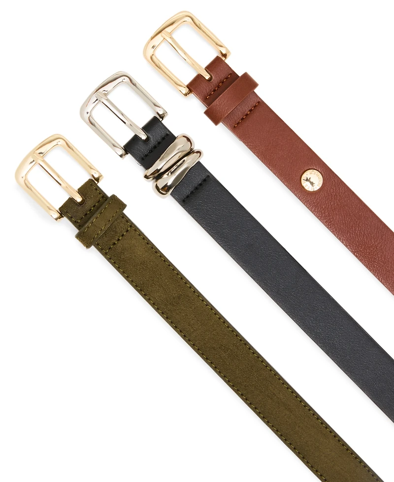 Steve Madden Textured Buckle Belt, 3-Pack
