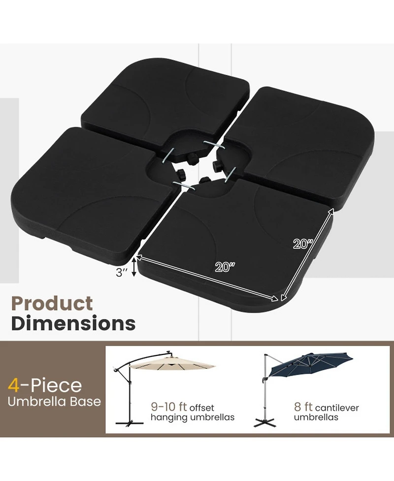Gouun 4-Piece Cantilever Offset Umbrella Base with 164 Lb Capacity