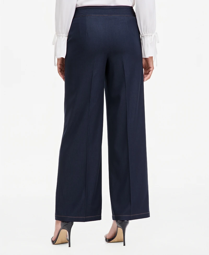 Tahari Asl Women's Wide-Leg Mid-Rise Denim Pants, 31" Inseam