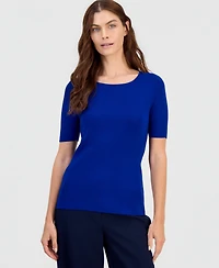 Tahari Asl Women's Short-Sleeve Scoop-Neck Sweater