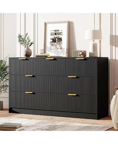 gaomon Fluted Drawers Dresser For Bedroom, Wide Modern Chest of with Metal Handles, Living Room, Entryway