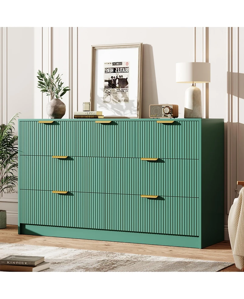 gaomon Fluted 7 Drawers Dresser for Bedroom, Wide Modern Chest of Drawers with Metal Handles, For Living Room, Entryway, Hallway