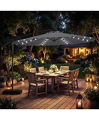 Sugift 10 Ft Solar Led Offset Cantilever Patio Hanging Outdoor Market Umbrella