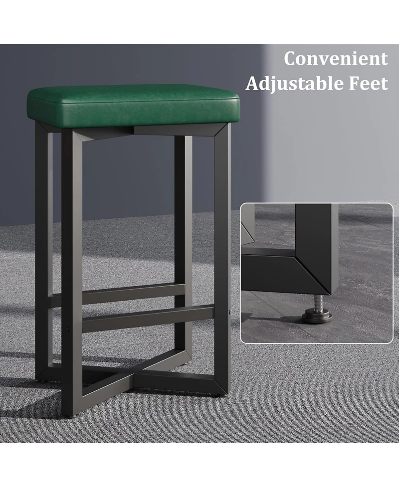gaomon Set of 4, 24.6 Inch Counter Height Backless Barstools, Upholstered Pu Leather Seats with Metal X-Frame and Footrest, Modern Kitchen Stools
